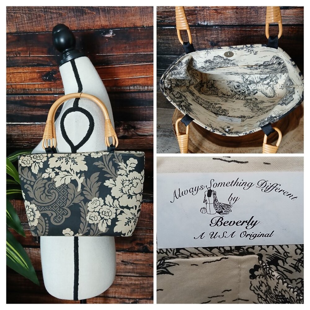 Handmade Handbag Always Something Different By Beverly Floral Canvas Bamboo